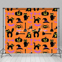 Orange Schwarz Kürbisse Katzen Glücklich Halloween Hintergrund