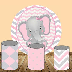 Rosa Und Grau Elefant Runden Mädchen Geburtstag Backdorp Bausatz