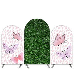Rosa Schmetterling Thema Grün Blätter Bogen Hintergrund Bausatz Banner