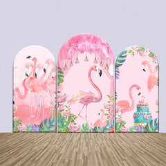 Rosa Vorhang Blumen Kuchen Flamingo Bogen Hintergrund Bausatz