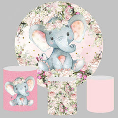 Rosa Blumen Und Elefant Mädchen Runden Baby Dusche Hintergrund
