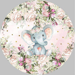 Rosa Blumen Und Elefant Mädchen Runden Baby Dusche Hintergrund