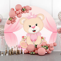 Rosa Blumen Und Teddy Tragen Runden Baby Dusche Hintergrund Bausatz