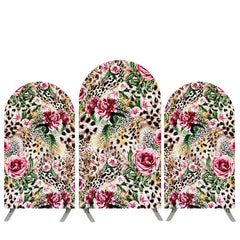 Rosa Blumen Thema Leopard Muster Bogen Hintergrund Bausatz