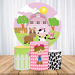 Rosa Haus Und Tiere Kreis Baby Dusche Hintergrund