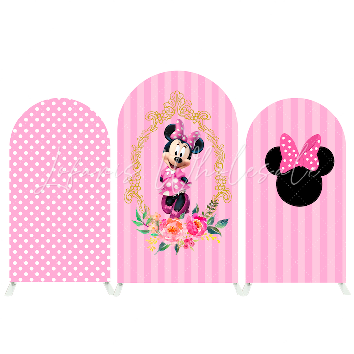 Pink Minnie Birthday Party Background Chiara Bogenhintergrund Abdeckung Rosa Mädchen Deko