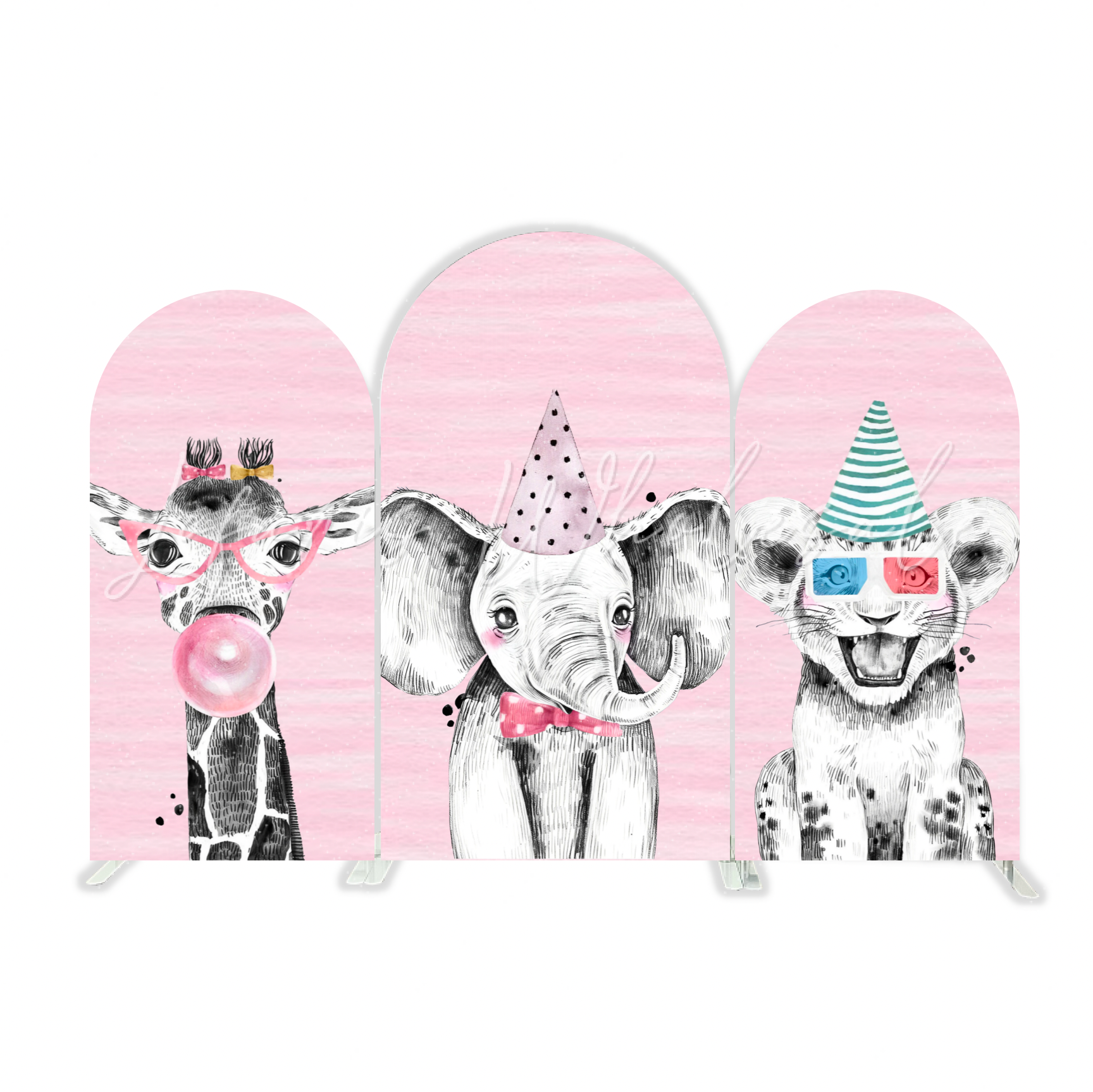 Pink Safari Animal Dschungel Tiere Rosa Happy Birthday Bogenhintergrund Mädchen Party Deko