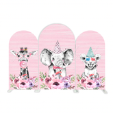 Pink Safari Animal Rosa Dschungel Tiere Happy Birthday Bogenhintergrund Abdeckung Mädchen
