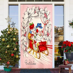 Rosa Weiß Niedlich Schneemann Schlitten Weihnachten Tür Abdeckung