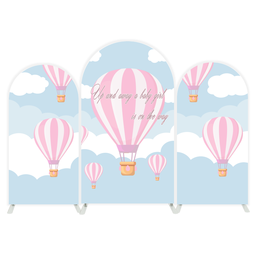 Pink Hot Air Balloon Arch Backdrop Wall Cloth Cover Bogenhintergrund Heißluftballon Babyparty