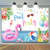 Schwimmbad Party Tropisch Pflanzen Und Flamingo Sommer Hintergrund