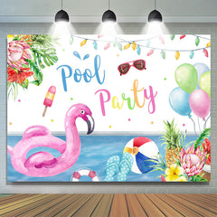Schwimmbad Party Tropisch Pflanzen Und Flamingo Sommer Hintergrund