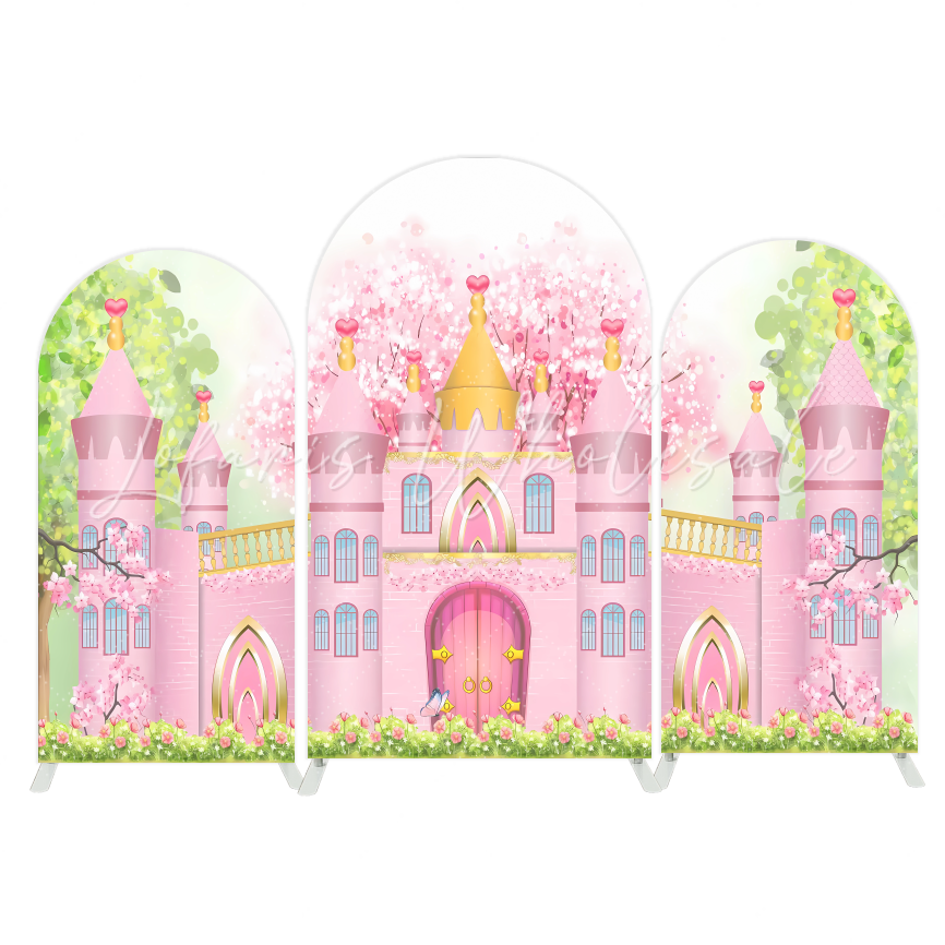 Princess Castle Happy Birthday Party Background Bogenhintergrund Abdeckung Burg Märchen Deko