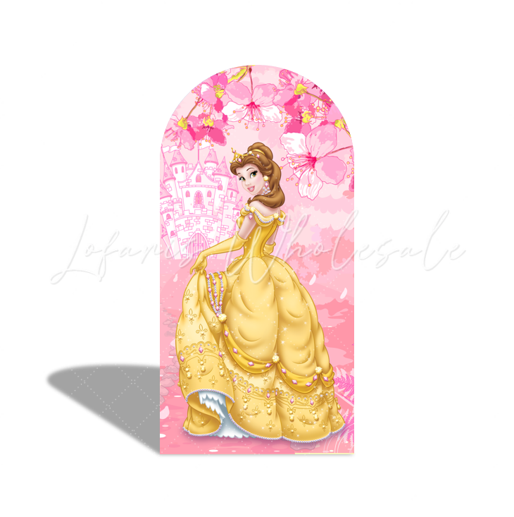Princess Happy Birthday Party Bogenhintergrund Abdeckung Rosa Schloss Krone Märchen Deko