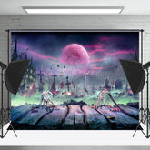 Lila Mond Friedhof Schädel Gruselig Halloween Hintergrund