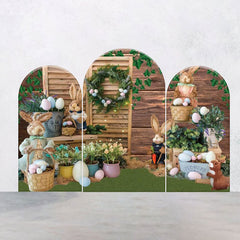 Kaninchen Eier Hölzern Wand Ostern Bogen Hintergrund Bausatz