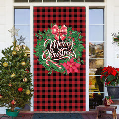 Rot Schwarz Gingham Kranz Fröhlich Weihnachten Tür Abdeckung