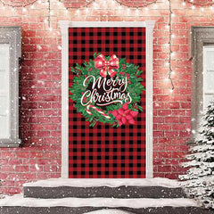 Rot Schwarz Gingham Kranz Fröhlich Weihnachten Tür Abdeckung
