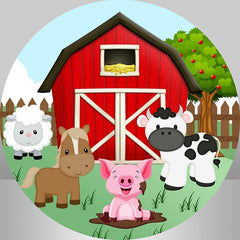 Rot Bauernhof Niedlich Tiere Runden Kind Geburtstag Party Hintergrund