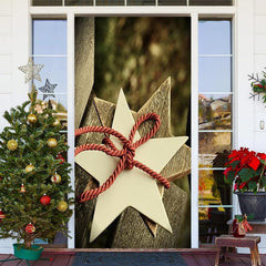 Rot Seil Aus Holz Stern Bokeh Weihnachten Tür Abdeckung