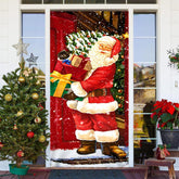 Rot Weihnachtsmann Klaus Geschenk Schneebedeckt Weihnachten Tür Abdeckung