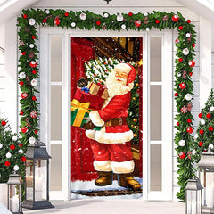 Rot Weihnachtsmann Klaus Geschenk Schneebedeckt Weihnachten Tür Abdeckung