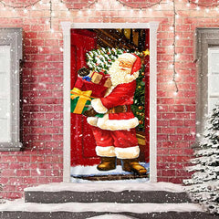 Rot Weihnachtsmann Klaus Geschenk Schneebedeckt Weihnachten Tür Abdeckung