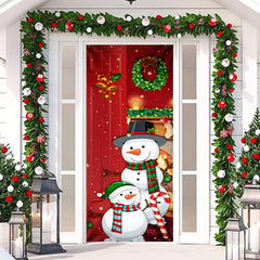 Rot Schneemann Schneeflocken Fröhlich Weihnachten Tür Abdeckung