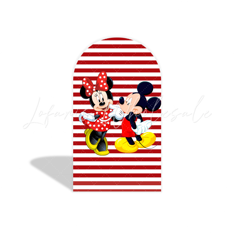 Red Stripes Mickey and Minnie Maus Rot Streifen Bogenhintergrund Abdeckung Klassisch Deko