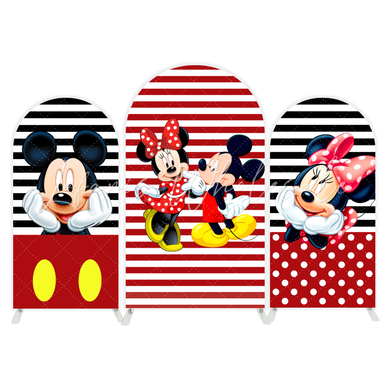 Red Stripes Mickey and Minnie Maus Rot Streifen Bogenhintergrund Abdeckung Klassisch Deko