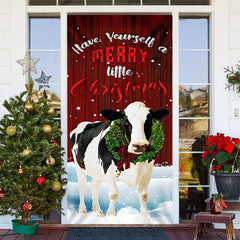 Rot Aus Holz Wand Milch Kuh Schneebedeckt Weihnachten Tür Abdeckung