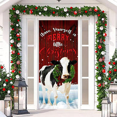 Rot Aus Holz Wand Milch Kuh Schneebedeckt Weihnachten Tür Abdeckung