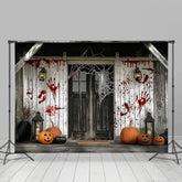 Retro Holz Haus Blutig Handabdruck Halloween Hintergrund