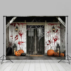Retro Holz Haus Blutig Handabdruck Halloween Hintergrund