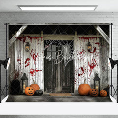 Retro Holz Haus Blutig Handabdruck Halloween Hintergrund