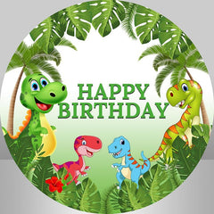 Runden Dinosaurier Und Grün Blätter Glücklich Geburtstag Hintergrund