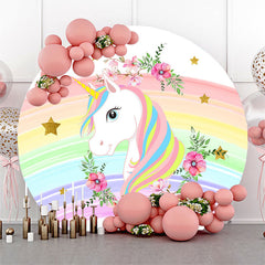 Runden Einhorn Regenbogen Glücklich Geburtstag Hintergrund Für Mädchen
