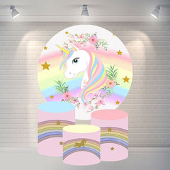 Runden Einhorn Regenbogen Glücklich Geburtstag Hintergrund Für Mädchen