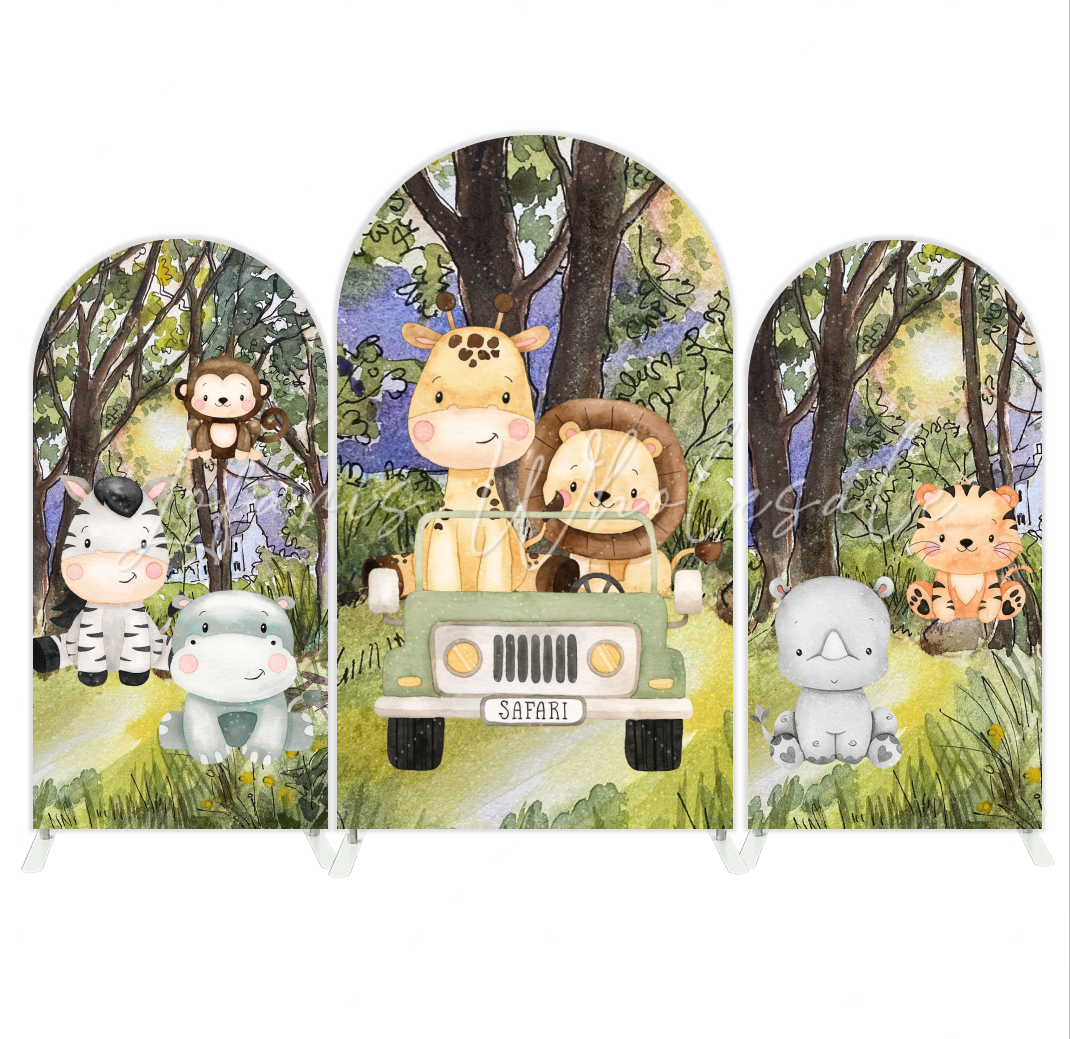 Safari Jungle Animals Arch Birthday Party Bogenhintergrund Abdeckung Zoo Tiere Löwe Affe Deko