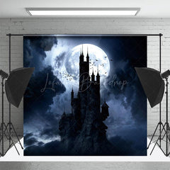 Beängstigend Schloss Dunkel Nacht Voll Mond Halloween Hintergrund