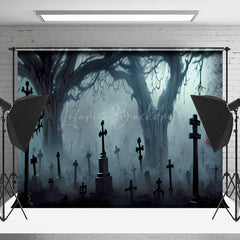 Beängstigend Friedhof Kreuzen Nacht Halloween Foto Hintergrund