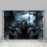 Beängstigend Skeleton Baufällig Dorf Halloween Hintergrund