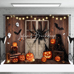 Beängstigend Spinne Kürbisse Aus Holz Zimmer Halloween Hintergrund