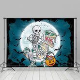 Skeleton Reiten A Dinosaurier Mond Halloween Hintergrund