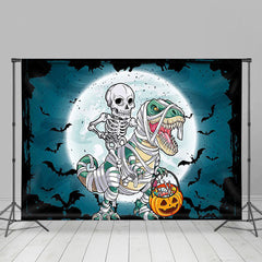 Skeleton Reiten A Dinosaurier Mond Halloween Hintergrund