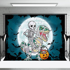 Skeleton Reiten A Dinosaurier Mond Halloween Hintergrund