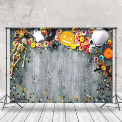 Schädel Spinne Holz Planke Niedlich Stil Halloween Hintergrund