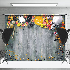 Schädel Spinne Holz Planke Niedlich Stil Halloween Hintergrund