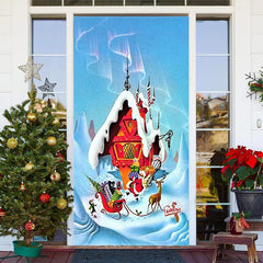 Schnee Gebirge Weihnachtsmann Haus Weihnachten Tür Abdeckung