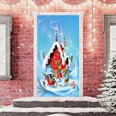 Schnee Gebirge Weihnachtsmann Haus Weihnachten Tür Abdeckung